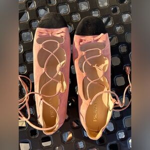 Prada ballet flats pink and black  suede good condition